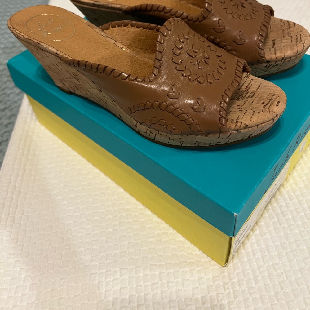 Jack Rogers Women’s Size 7.5M New Unworn Brooke Cognac Leather Wedge Sandal